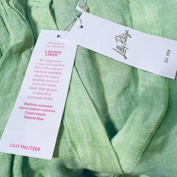Lilly Pulitzer Maleigh Linen Top Jade Lime Resort Elbow Sleeve Size 8 NWT - Picture 8 of 9